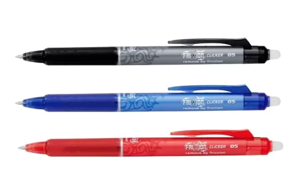 Pilot Frixion. Colores: rojo, azul y negro
