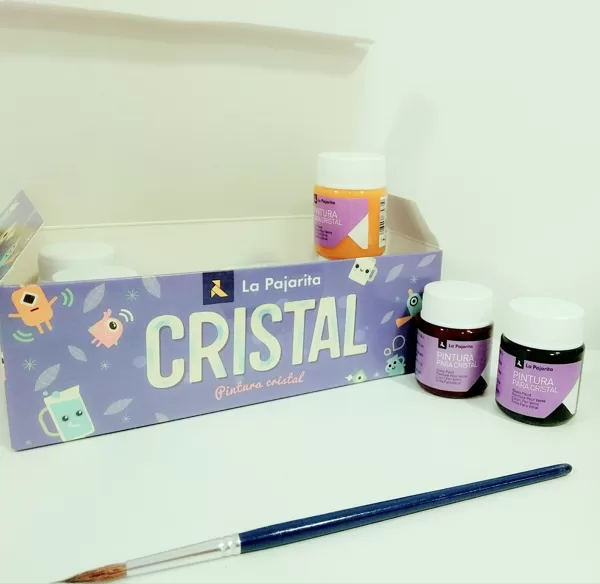 Pak de pintura para cristal. 6 colores + pincel. La Pajarita